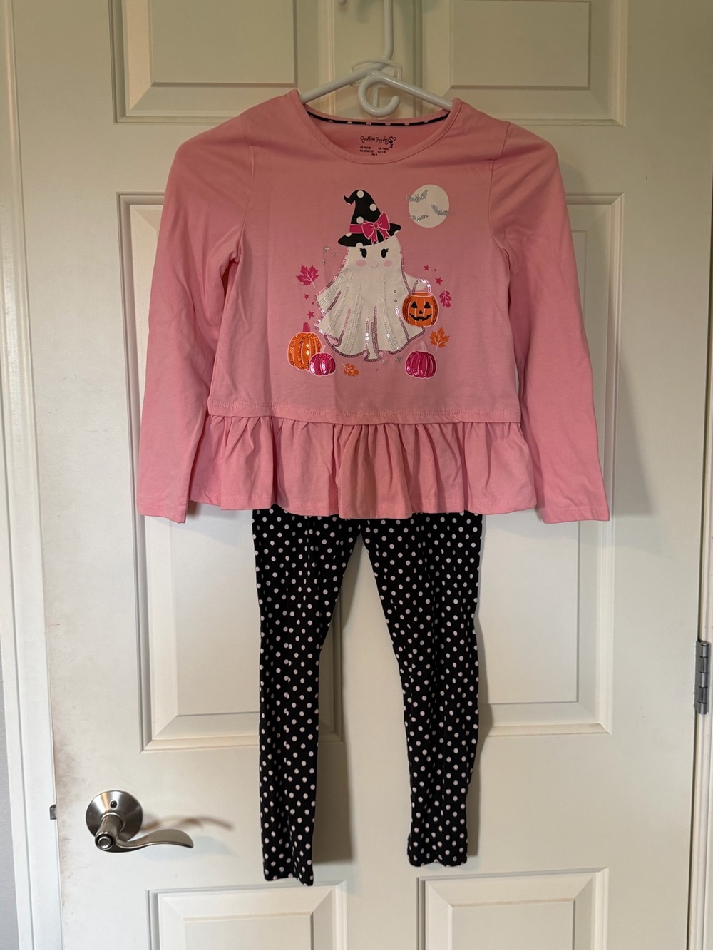 Cynthia Rowley Pink Ghost Halloween Set with Black Polka Dot Leggings